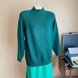 Vintage Blue Morgan 90s Sweater Size Medium Forest Green Knit Oversized Mockneck